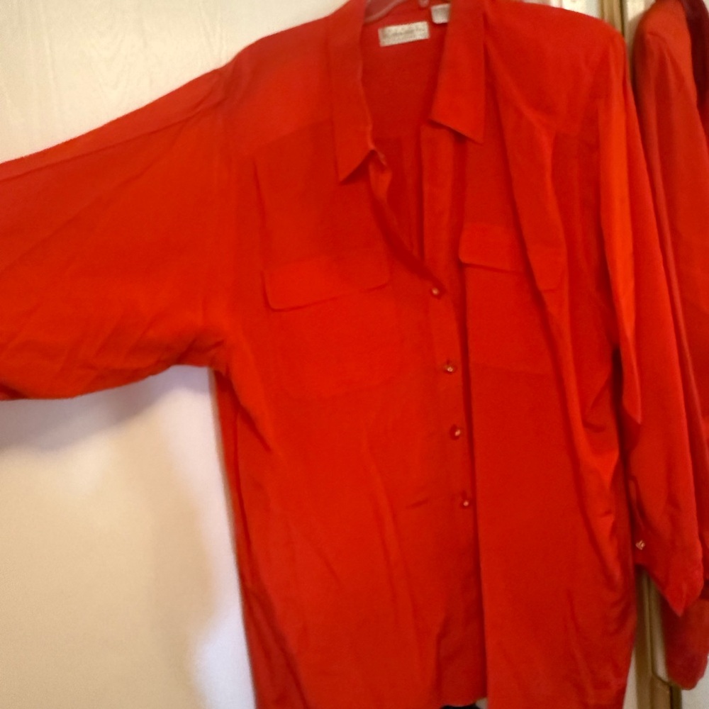 Liz Claiborne Vibrant Red Casual Button-Down Shirt w/ skirt set